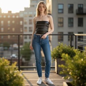 Black Strapless Moto Zipper Faux Leather Top
New